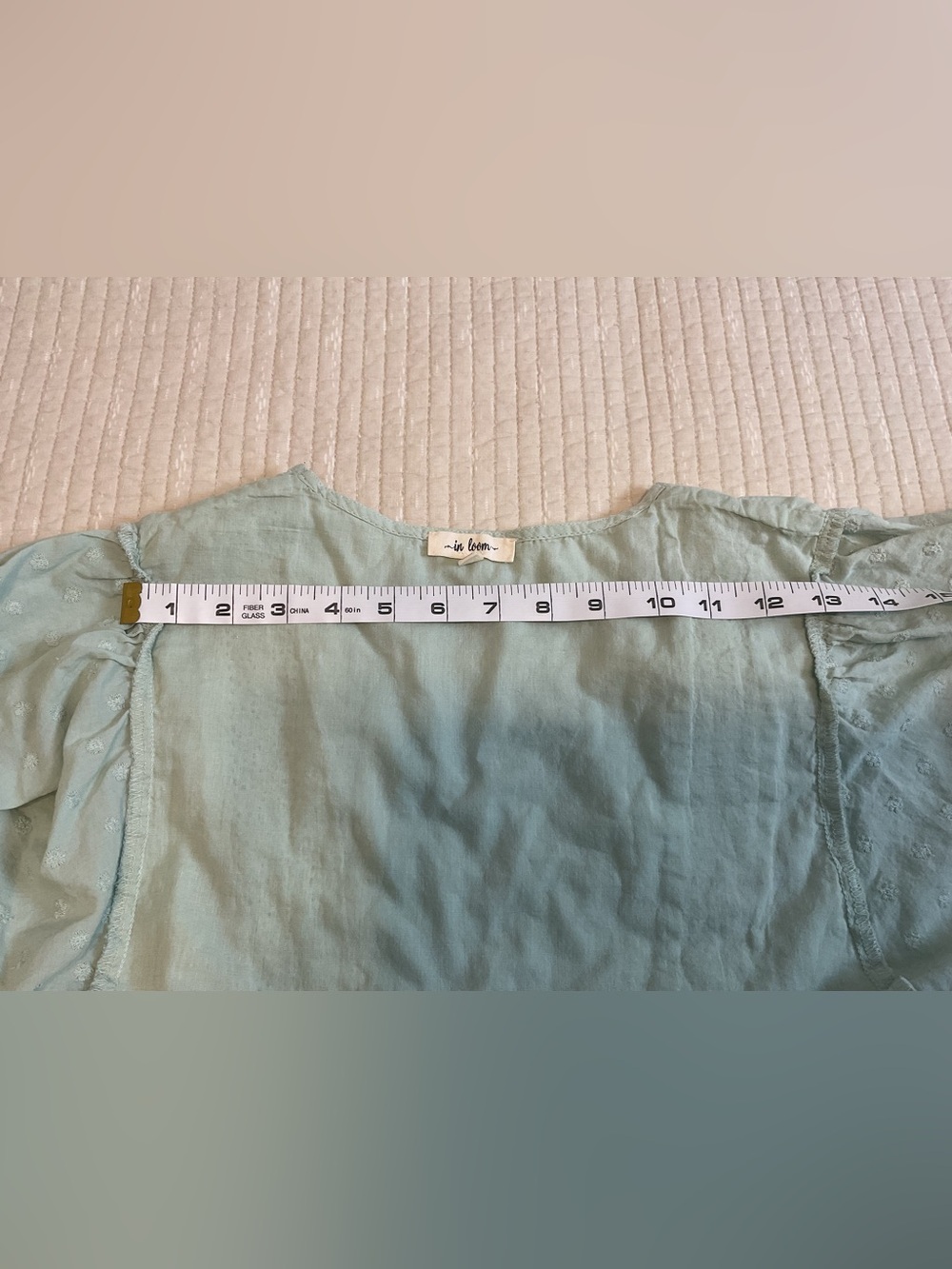 In Loom 100% Cotton Sage Green Swiss Dot Lace Trim Babydoll Blouse Size M - Picture 7 of 9